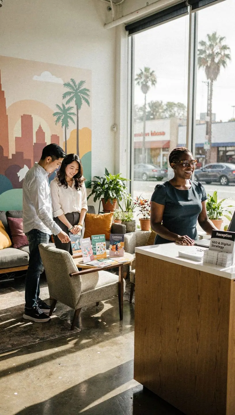 Freelancers collaborating in a shared office space for SEO growth.