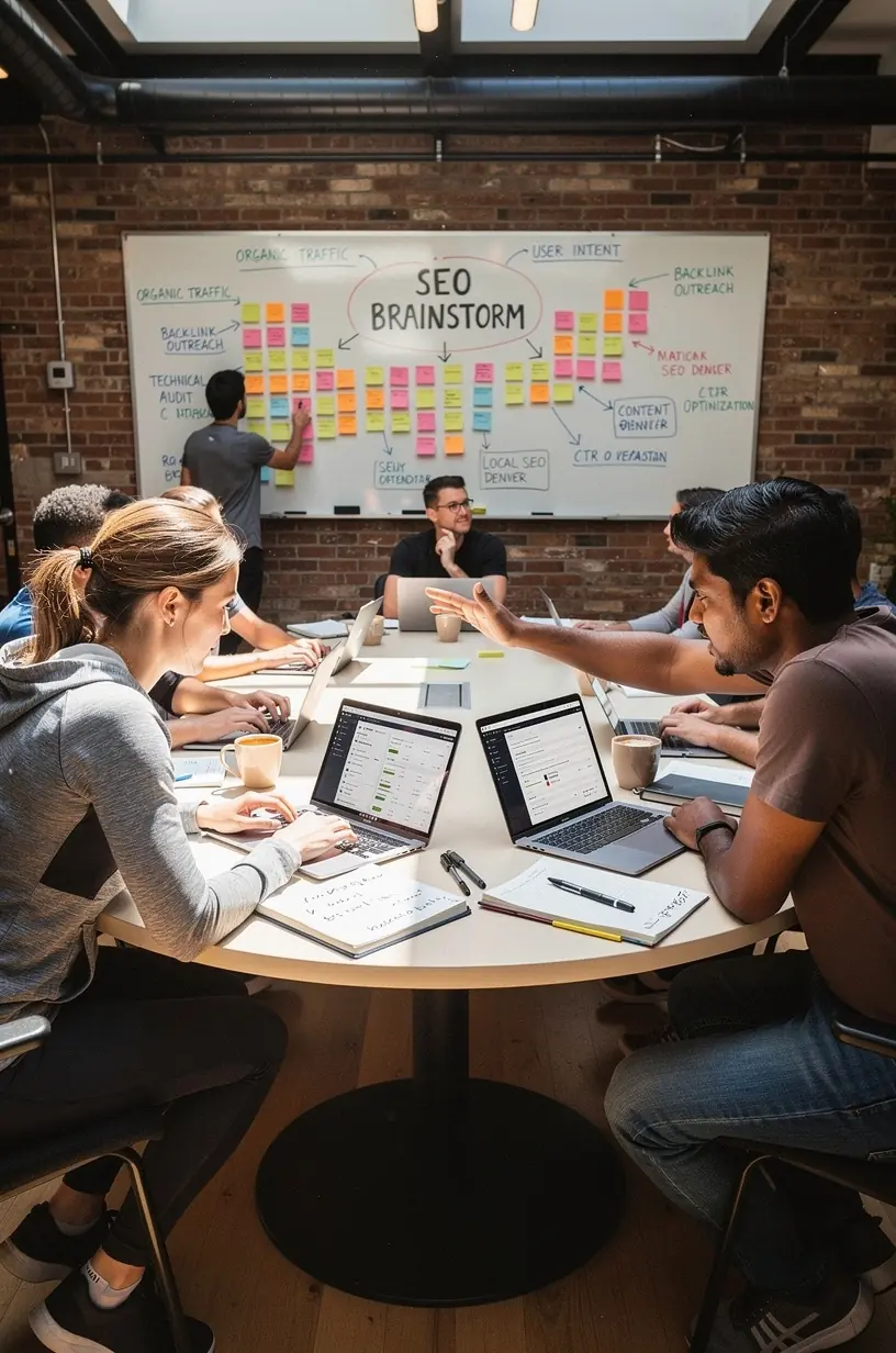 Freelancers collaborating in shared office space