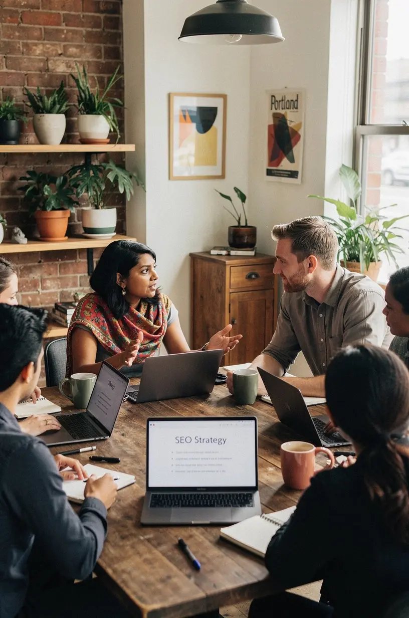 Freelancers collaborating in a shared workspace environment.